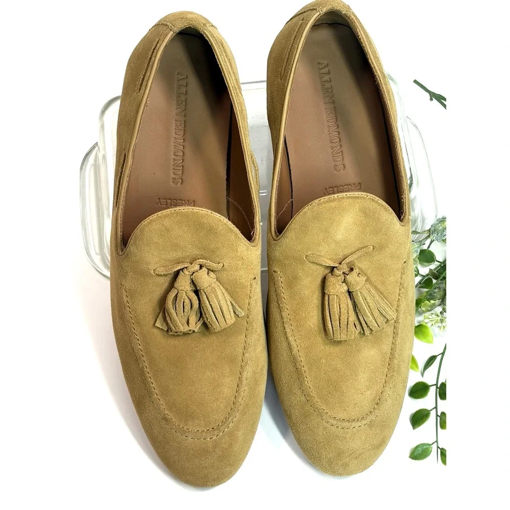 Allen Edmonds Men's Tan Suede Tassel Loafer Shoes Size 8.5 D Presley NWOB